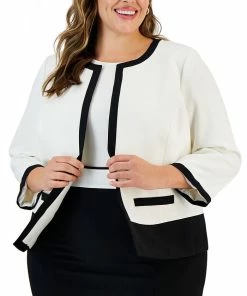Kasper Plus Size Contrast-Trim Collarless Jacket