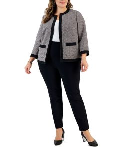 Kasper Plus Size Tweed Collarless 3/4-Sleeve Jacket 3 Kasper Plus Size Tweed Collarless 3/4-Sleeve Jacket -CeCe cloth-shop 22567661 fpx