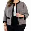Kasper Plus Size Tweed Collarless 3/4-Sleeve Jacket