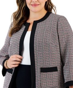 Kasper Plus Size Tweed Collarless 3/4-Sleeve Jacket 2 Kasper Plus Size Tweed Collarless 3/4-Sleeve Jacket -CeCe cloth-shop 22567666 fpx