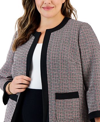 Plus Size Tweed Collarless 3/4-Sleeve Jacket Kasper Plus Size Tweed Collarless 3/4-Sleeve Jacket -CeCe cloth-shop