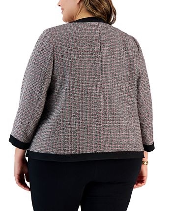 Plus Size Tweed Collarless 3/4-Sleeve Jacket Kasper Plus Size Tweed Collarless 3/4-Sleeve Jacket -CeCe cloth-shop