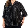 Kasper Plus Size Dot-Print Flutter-Sleeve Blouse