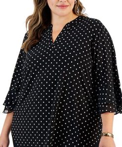 Kasper Plus Size Dot-Print Flutter-Sleeve Blouse 2 Kasper Plus Size Dot-Print Flutter-Sleeve Blouse -CeCe cloth-shop 22567915 fpx