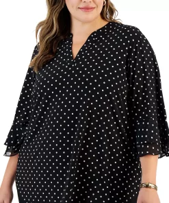 Kasper Plus Size Dot-Print Flutter-Sleeve Blouse 3 Kasper Plus Size Dot-Print Flutter-Sleeve Blouse -CeCe cloth-shop 22567915 fpx