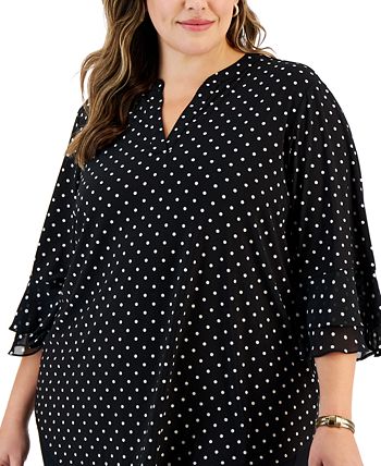 Plus Size Dot-Print Flutter-Sleeve Blouse Kasper Plus Size Dot-Print Flutter-Sleeve Blouse -CeCe cloth-shop