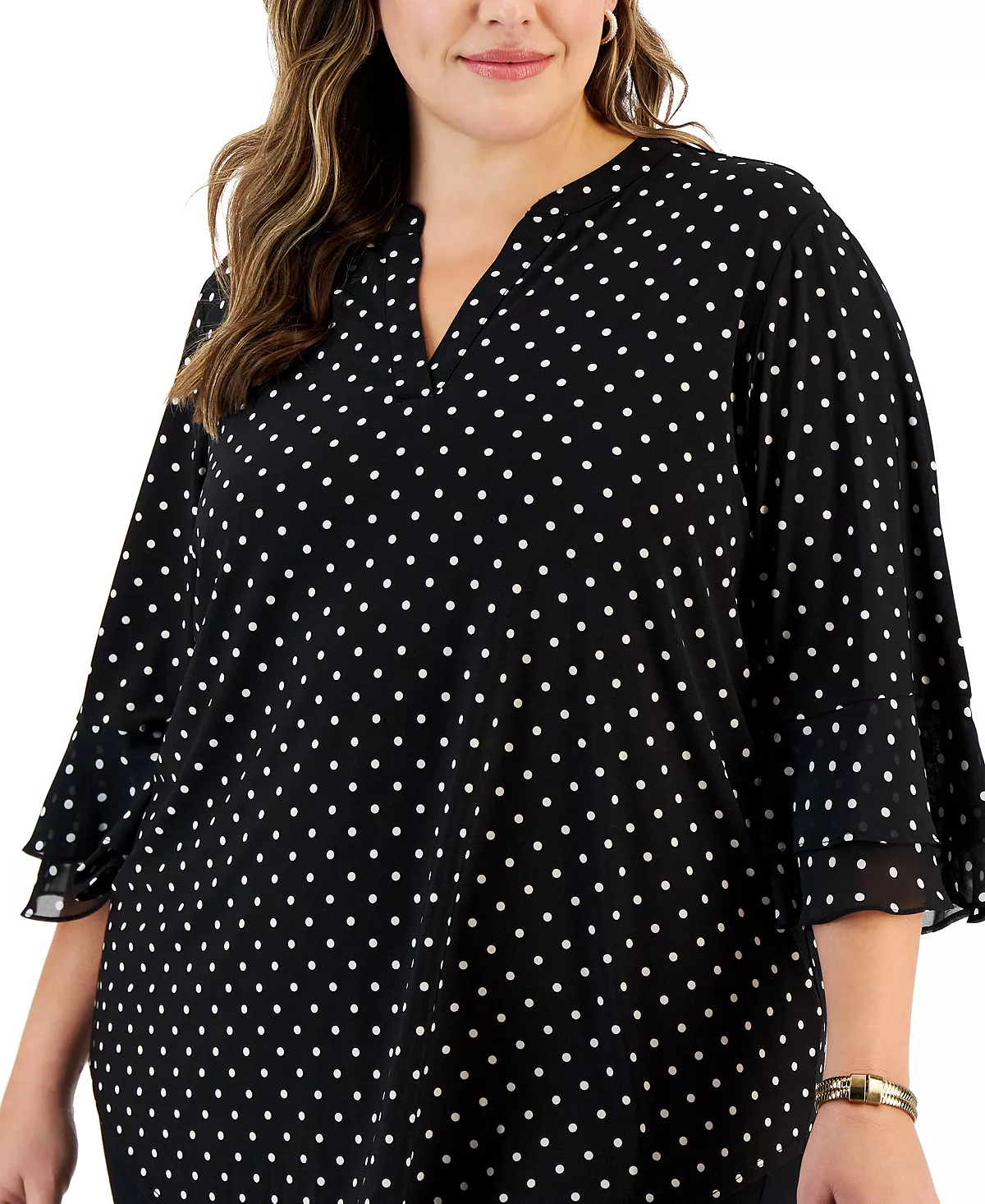 Plus Size Dot-Print Flutter-Sleeve Blouse Kasper Plus Size Dot-Print Flutter-Sleeve Blouse -CeCe cloth-shop
