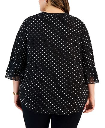 Plus Size Dot-Print Flutter-Sleeve Blouse Kasper Plus Size Dot-Print Flutter-Sleeve Blouse -CeCe cloth-shop