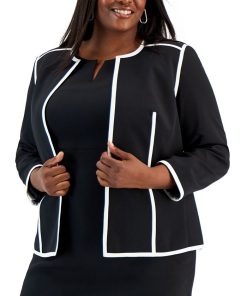 Kasper Plus Size Colorblocked Open-Front Long-Sleeve Blazer