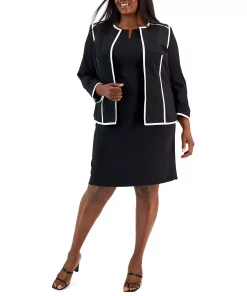 Kasper Plus Size Colorblocked Open-Front Long-Sleeve Blazer 4 Kasper Plus Size Colorblocked Open-Front Long-Sleeve Blazer -CeCe cloth-shop 22568120 fpx