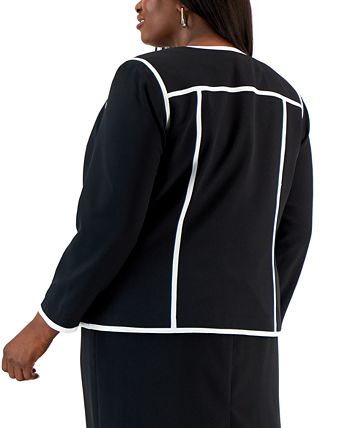 Plus Size Colorblocked Open-Front Long-Sleeve Blazer Kasper Plus Size Colorblocked Open-Front Long-Sleeve Blazer -CeCe cloth-shop