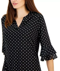 Kasper Women's Split-Neck Polka-Dot Flutter Sleeve Top -CeCe cloth-shop 22573564 fpx