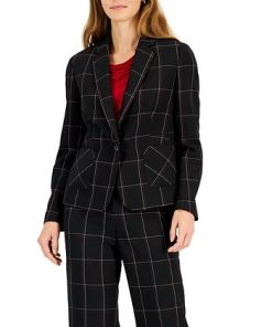 Kasper Women's Plaid One-Button Notched-Collar Jacket 2 Kasper Women's Plaid One-Button Notched-Collar Jacket -CeCe cloth-shop 22573588 fpx