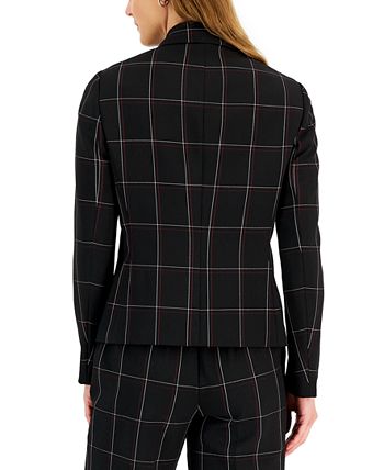 Women's Plaid One-Button Notched-Collar Jacket Kasper Women's Plaid One-Button Notched-Collar Jacket -CeCe cloth-shop
