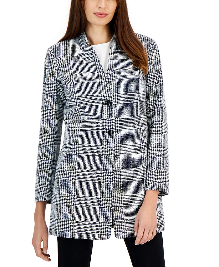 Women's Printed Two-Button Longline Blazer Topper Kasper Women's Printed Two-Button Longline Blazer Topper -CeCe cloth-shop