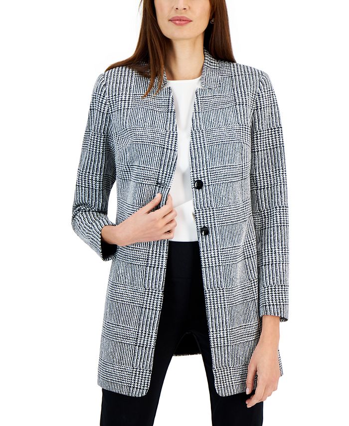 Women's Printed Two-Button Longline Blazer Topper Kasper Women's Printed Two-Button Longline Blazer Topper -CeCe cloth-shop