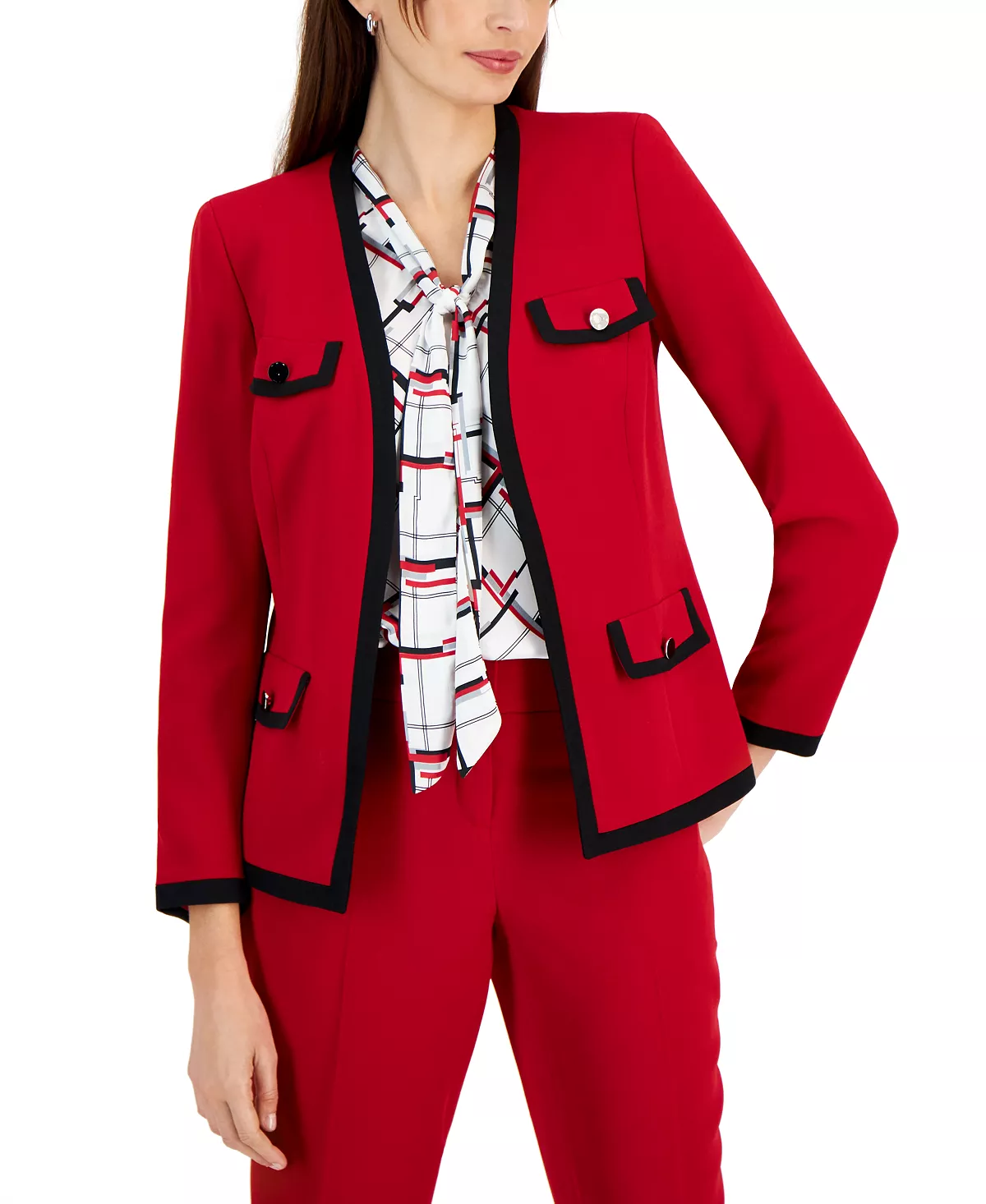 Kasper Women's Collarless Colorblocked Open-Front Blazer 4 Kasper Women's Collarless Colorblocked Open-Front Blazer - Image 4