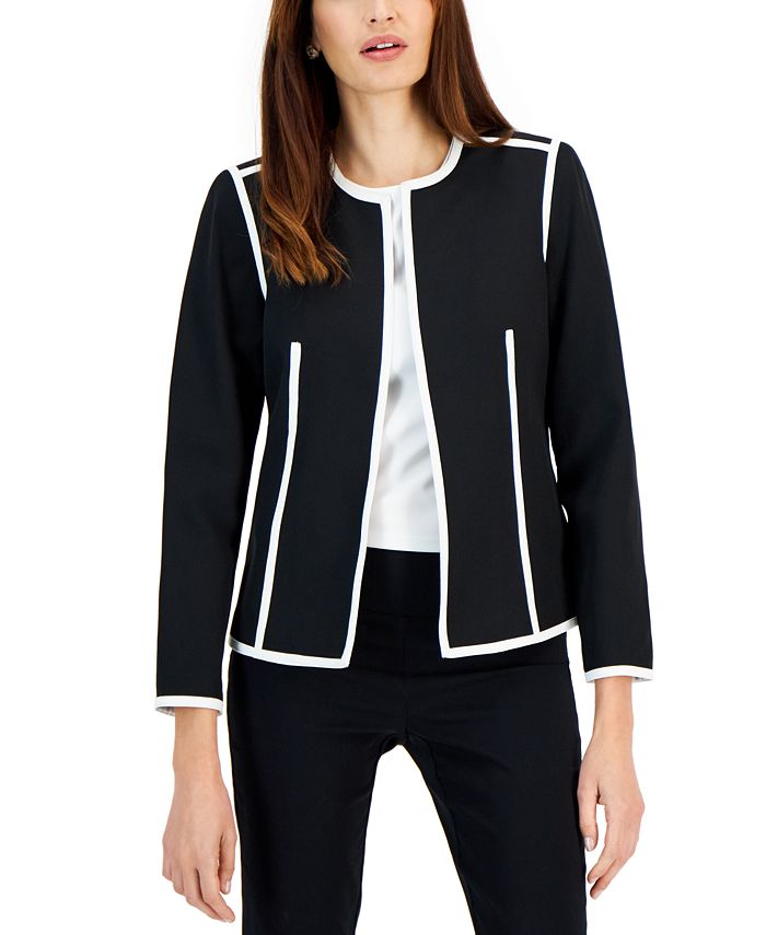 Women's Colorblocked Open-Front Long-Sleeve Blazer Kasper Women's Colorblocked Open-Front Long-Sleeve Blazer -CeCe cloth-shop