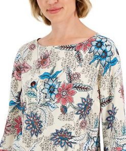 JM Collection Women's Etched Batik Printed Flared-Sleeve Top, Created For Macy's 2 JM Collection Women's Etched Batik Printed Flared-Sleeve Top, Created For Macy's -CeCe cloth-shop 22576783 fpx