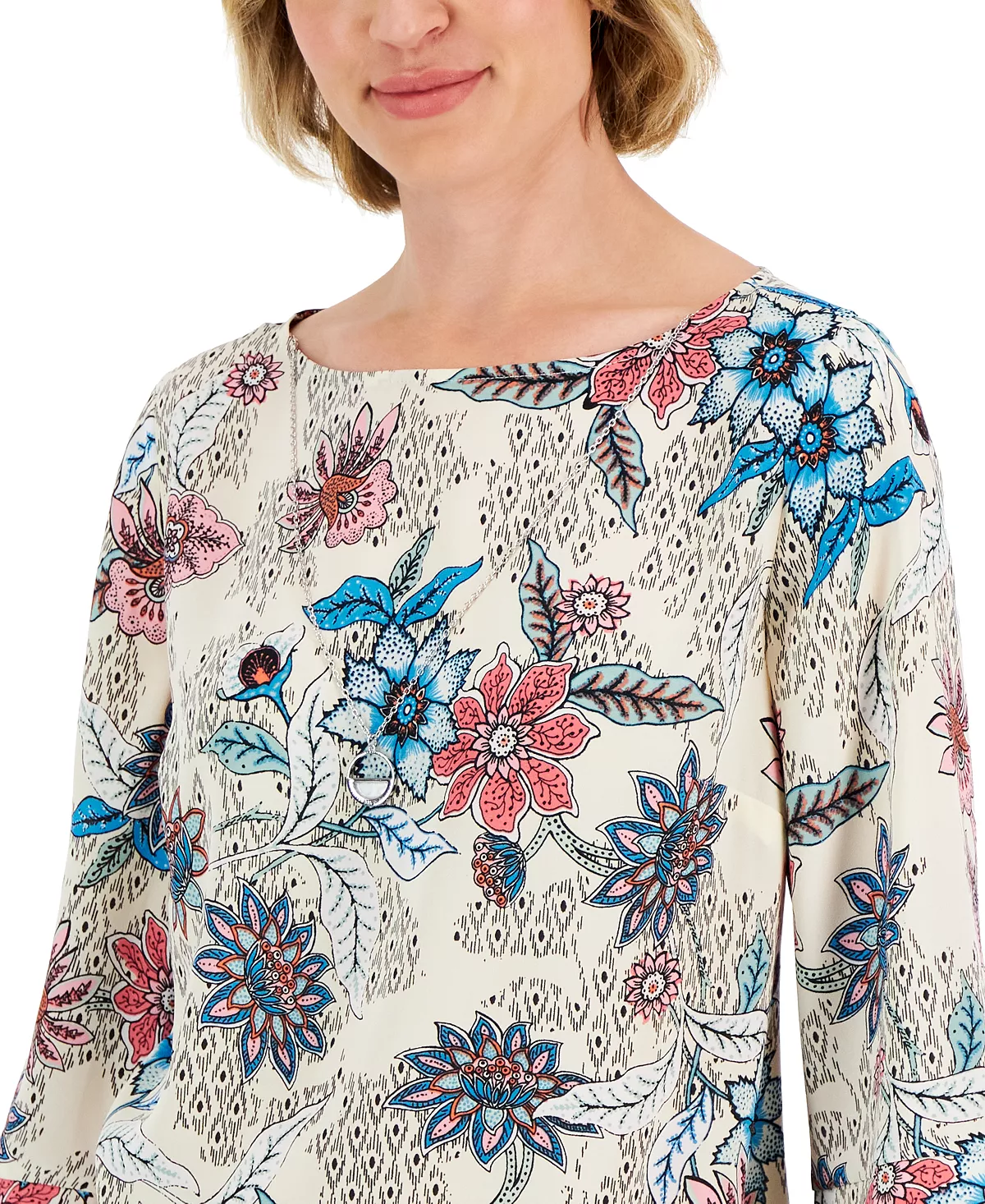 Women's Etched Batik Printed Flared-Sleeve Top, Created For Macy's JM Collection Women's Etched Batik Printed Flared-Sleeve Top, Created For Macy's -CeCe cloth-shop