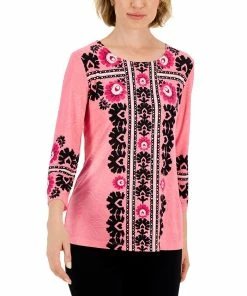 JM Collection Women's Gardenia Mosaico Printed Jacquard Top, Created For Macy's
