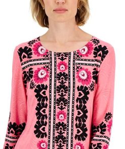 JM Collection Women's Gardenia Mosaico Printed Jacquard Top, Created For Macy's -CeCe cloth-shop 22576947 fpx