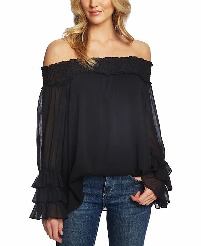 CeCe Smocked Off-The-Shoulder Top