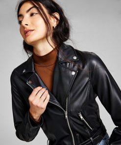 And Now This Women's Belted Faux-Leather Moto Jacket -CeCe cloth-shop 22595903 fpx