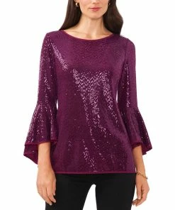 Vince Camuto Metallic Knit Flutter Sleeve Top