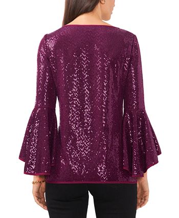Metallic Knit Flutter Sleeve Top Vince Camuto Metallic Knit Flutter Sleeve Top -CeCe cloth-shop