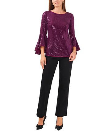 Metallic Knit Flutter Sleeve Top Vince Camuto Metallic Knit Flutter Sleeve Top -CeCe cloth-shop