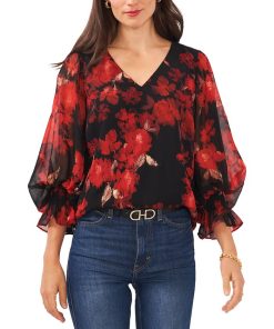 Vince Camuto Women's Floral-Print Balloon-Sleeve Top