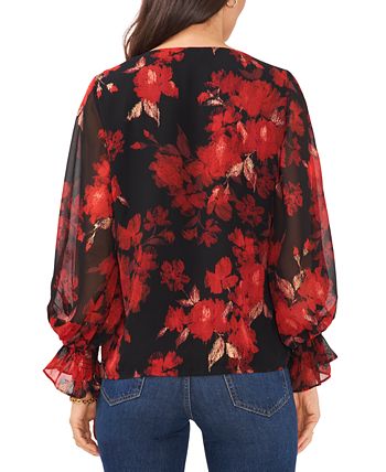 Women's Floral-Print Balloon-Sleeve Top Vince Camuto Women's Floral-Print Balloon-Sleeve Top -CeCe cloth-shop