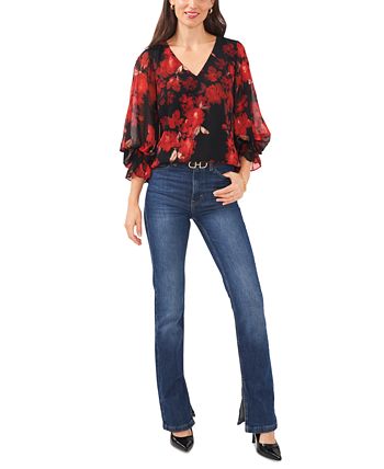 Women's Floral-Print Balloon-Sleeve Top Vince Camuto Women's Floral-Print Balloon-Sleeve Top -CeCe cloth-shop