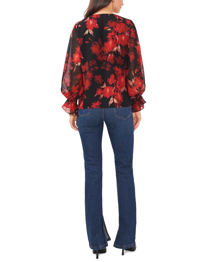 Women's Floral-Print Balloon-Sleeve Top Vince Camuto Women's Floral-Print Balloon-Sleeve Top -CeCe cloth-shop