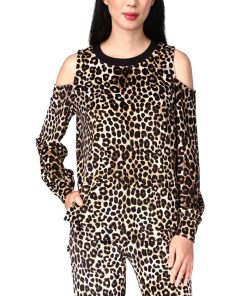 Michael Kors Women's Cheetah Cold-Shoulder Top