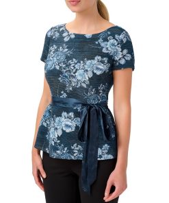 Adrianna Papell Women's Metallic Floral-Print Belted Top
