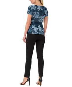 Adrianna Papell Women's Metallic Floral-Print Belted Top -CeCe cloth-shop 22630238 fpx