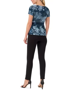 Adrianna Papell Women's Metallic Floral-Print Belted Top -CeCe cloth-shop 22630238 fpx