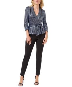 Adrianna Papell Women's Metallic Knit Wrap Top -CeCe cloth-shop 22630285 fpx