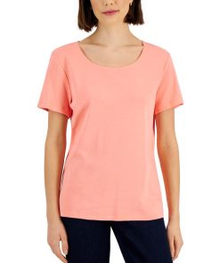 Karen Scott Hort Sleeve Scoop Neck Top, Created For Macy's