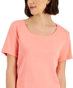 Karen Scott Hort Sleeve Scoop Neck Top, Created For Macy's -CeCe cloth-shop 22630592 fpx