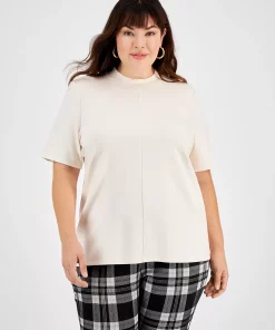 Bar III Plus Size Mock Neck Top, Created For Macy's -CeCe cloth-shop 22639378 fpx
