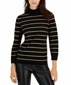 Anne Klein Women's Striped 3/4-Sleeve Mock-Neck Top