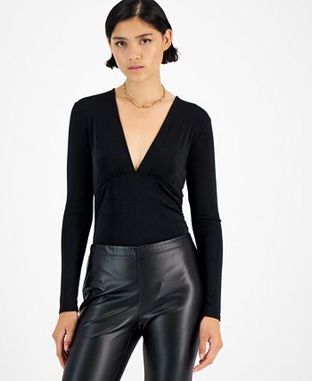 Women's Deep V-Neck Thong-Back Bodysuit, Created For Macy's Bar III Women's Deep V-Neck Thong-Back Bodysuit, Created For Macy's -CeCe cloth-shop