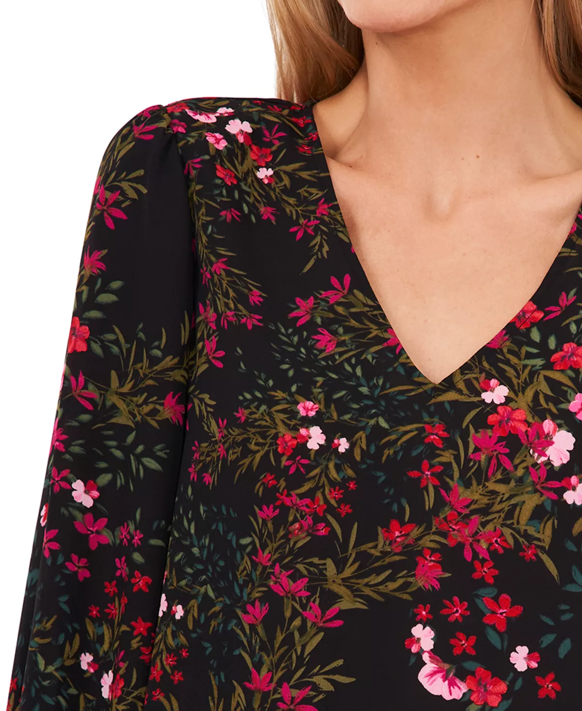 CeCe Women's Long Sleeve V-Neck Tie-Cuff Blouse 4 CeCe Women's Long Sleeve V-Neck Tie-Cuff Blouse - Image 4