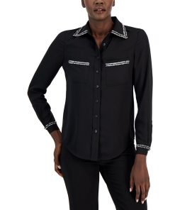 Anne Klein Women's Contrast-Trim Button-Front Top