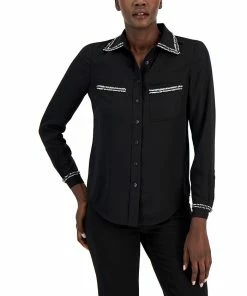Anne Klein Women's Contrast-Trim Button-Front Top