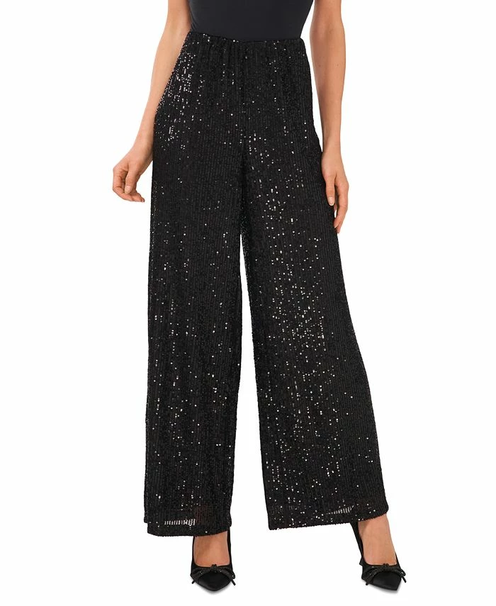 CeCe Women's Pull-On Elastic-Waist Wide-Leg Sequin Pants