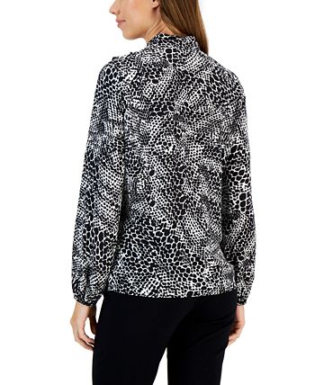 Women's Printed Tie V-Neck Ruffled Long-Sleeve Top Kasper Women's Printed Tie V-Neck Ruffled Long-Sleeve Top -CeCe cloth-shop